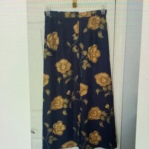 Chaus Silk Maxi Skirts Size 14 Blue with gold Flowers